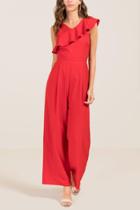 Francescas Celina Ruffle Neck Jumpsuit - Red