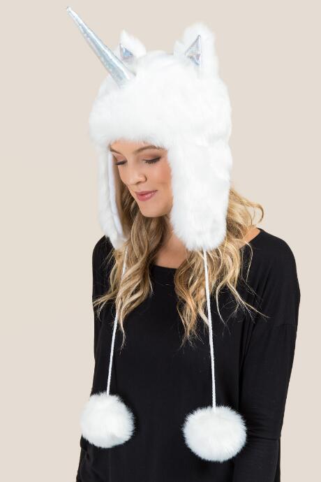 Francesca's Annie Unicorn Faux Fur Trapper Hat - Ivory