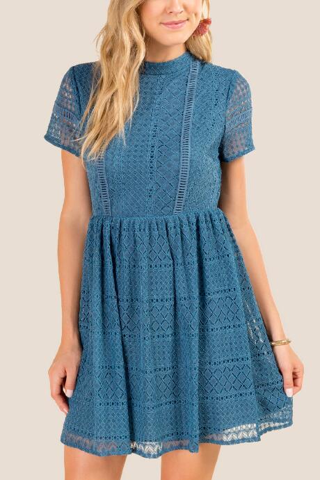 Francesca's Vivienne Ladder Lace Trim A-line Dress - Dark Teal