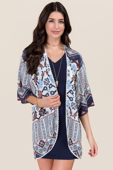 Blue Rain Deidra Floral Kimono - Wine
