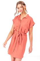 Francesca's Donielle Belted Shirt Dress - Rose