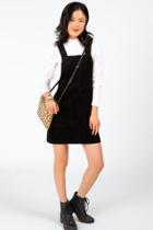 Francesca's Fernanda Front Pocket Overall Dress - Black