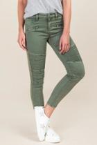 Harper Mid Rise Moto Zipper Skinny Jeans - Olive