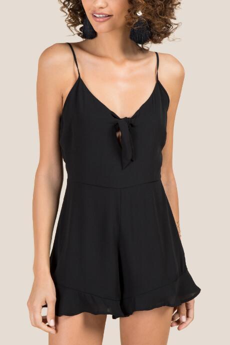 Francesca's Iris Bow Front Romper - Black