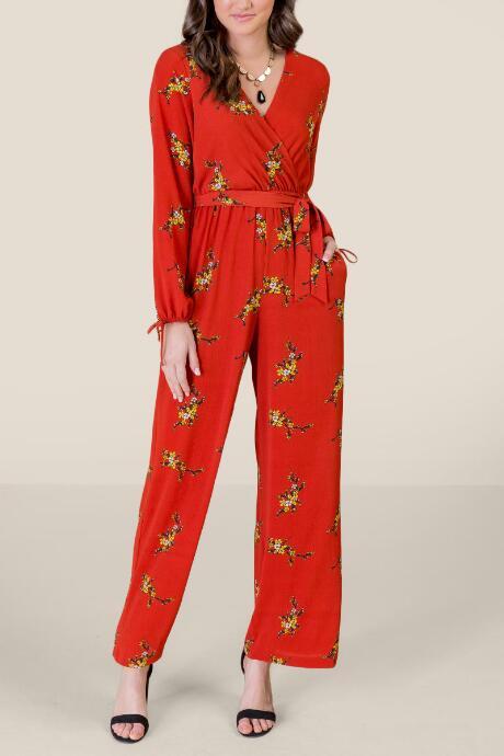 Francesca's Ashley Wrap Front Jumpsuit - Cinnamon