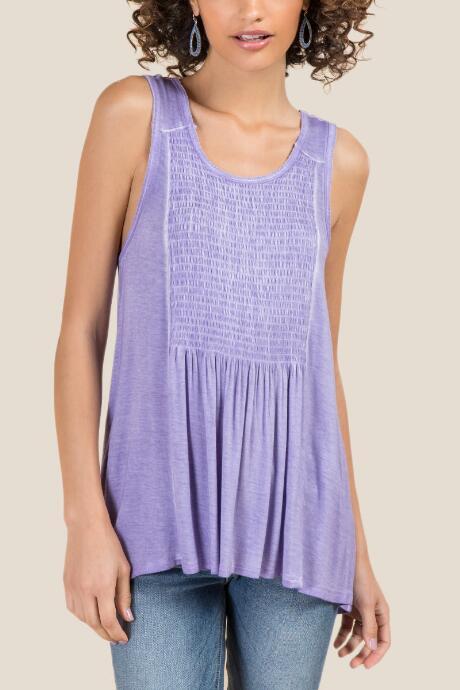 Francesca Inchess Brady Smocked Mineral Wash Sleeveless Tank - Orchid