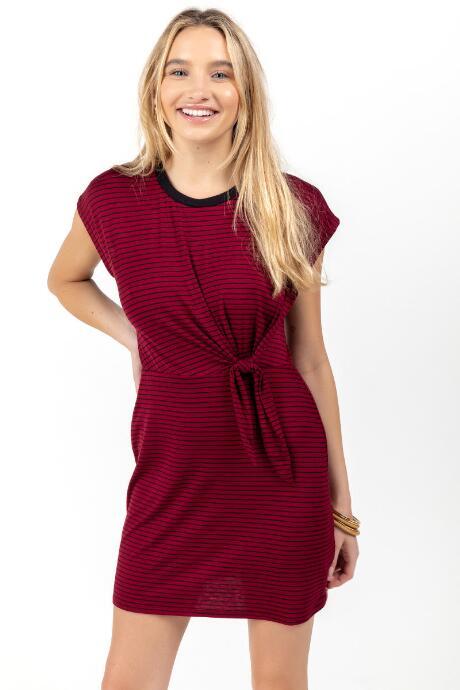 Francesca's Mai Stripe Front Tie Dress - Wine