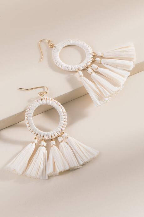 Francesca Inchess Raffia Tassel Earrings - Ivory