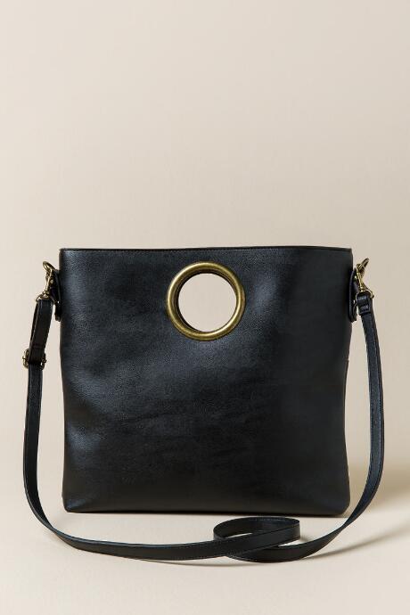 Francesca's Mandi Ring Handle Large Crossbody Clutch - Black