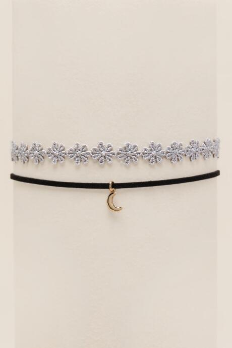 Francesca's Kristin Crochet And Suede Choker In Light Blue - Light Blue