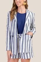 Francesca's Everlee Striped Linen Blazer - Navy