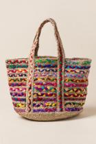 Francesca's Zadie Multi-colored Braided Beach Tote - Tan