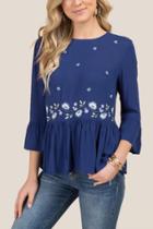 Francesca's Melanie Scattered Embroidery Peplum Top - Navy