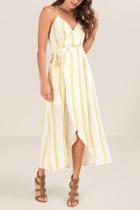 Francesca's Lilah Striped Wrap Dress - Yellow