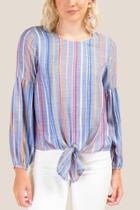 Francesca's Liza Front Tie Striped Blouse - Medium Wash