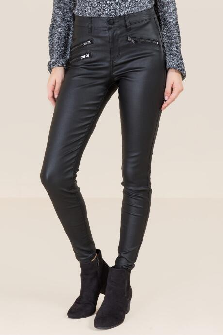 Harper Coated Stretch Moto Jeans - Black