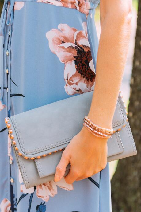 Francesca's Coleen Rose Gold Studded Clutch - Light Gray
