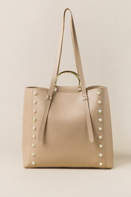 Francesca's Jessamy Pearl Gold Ring Tote - Tan