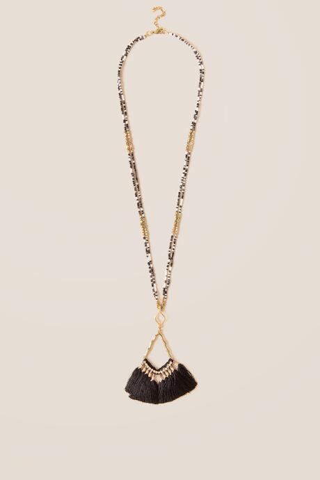Francescas Irena Tassel Fan Pendant - Black