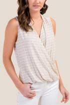 Francesca's Myra Rib Knit Surplice Top - Heather Oat