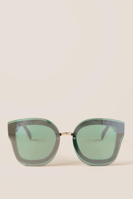 Francescas Facade Square Mirrored Sunglasses - Green