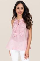 Blue Rain Kinely Floral Embroidered Peasant Tank - Blush