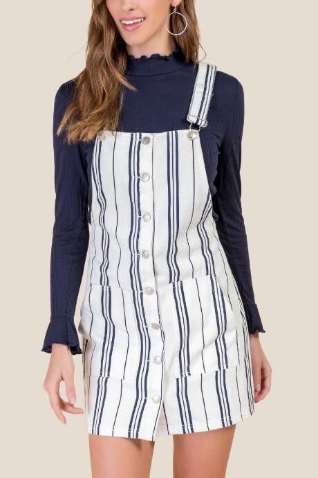 Francesca's Sydney Striped Pinafore Dress - Ivory