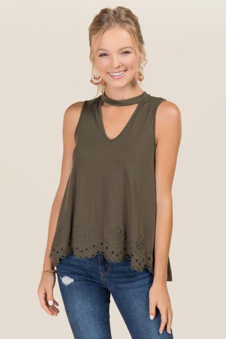 Alya Pandora Gigi Embroidered Cupro Tank - Dark Olive