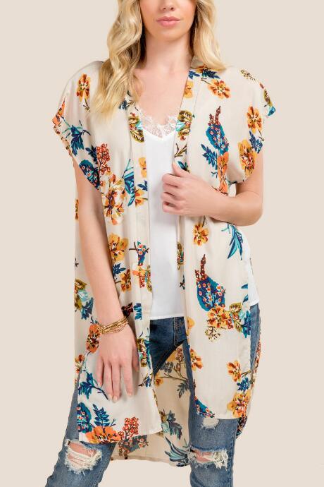 Francesca's Annabelle Floral Ruana - Ivory
