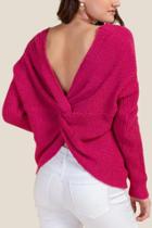 Francesca's Karly Knot Back Pullover Sweater - Fuchsia