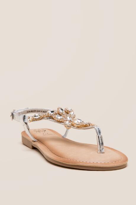 Francesca Inchess Elsa Embellished Stone T-strap Sandal - Silver