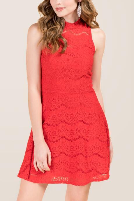 Blue Rain Darcie Lace A-line Dress - Red