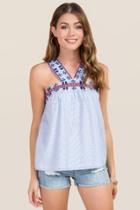 Blue Rain Isbel Embroidered Y Neck Tank - Oxford Blue