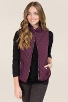 Mi Ami Kiara Snap Collar Quilted Puffer Vest - Purple