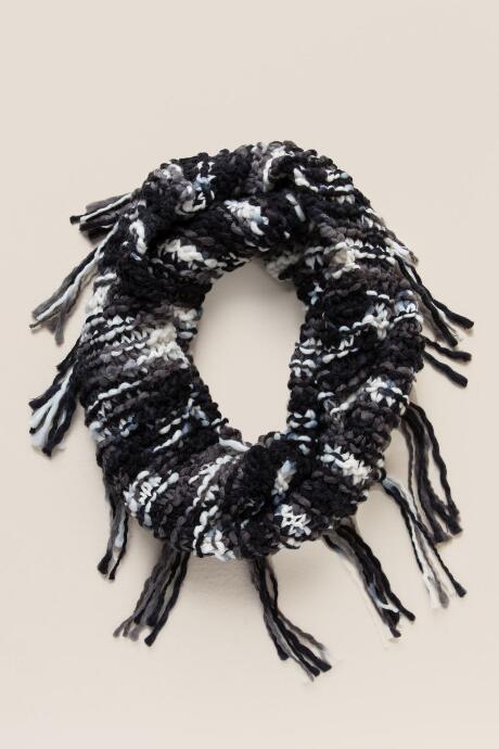 Francesca's Delia Fringe Loop Scarf - Black/white