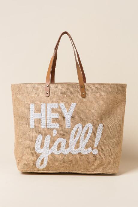 Francesca's Hey Y'all Beach Tote - Tan