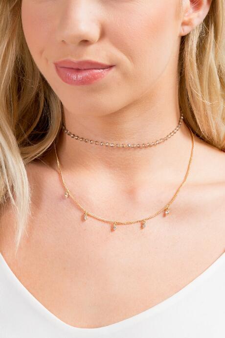 Francesca's Emery Beaded Choker Necklace Set - Gray