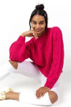 Francesca's Codie Baloon Sleeve Sweater - Magenta