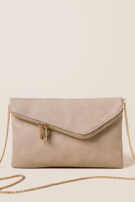 Francesca's Bella Mini Angled Crossbody Clutch - Taupe