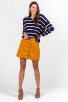 Francesca's Taylen Stripe Twisted Back Sweater Top - Navy