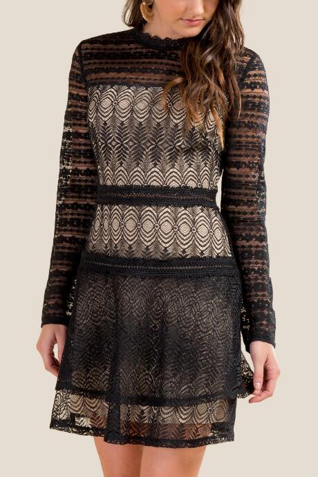 Francesca's Kenna Lace A-line Dress - Black