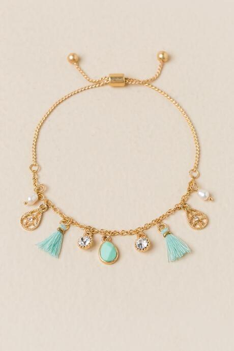 Francesca's Haley Tassel Charm Pull Tie Bracelet