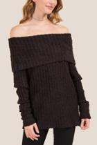 Francesca's Neomi Off Shoulder Boucle Sweater - Black