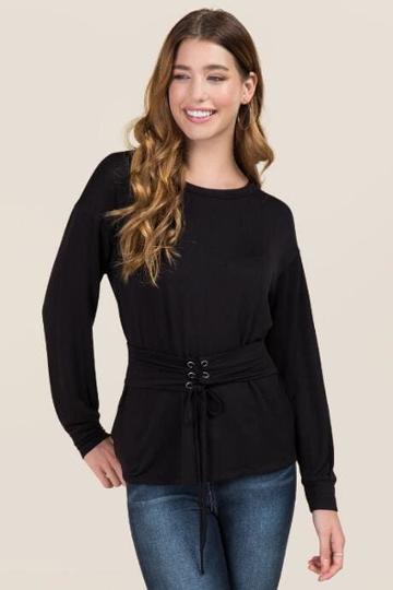 Sweet Claire Inc. Bailie Corset Waist Sweatshirt - Black