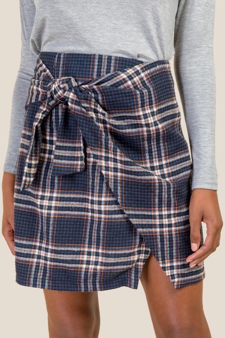 Francesca's Tanya Plaid Side Tie Skirt - Ink Navy
