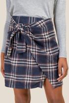 Francesca's Tanya Plaid Side Tie Skirt - Ink Navy