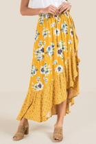 Francesca Inchess Denise Smock Waist Floral Long Skirt - Marigold