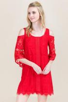 Francesca's Chrissy Cold Shoulder Lace Shift Dress - Red
