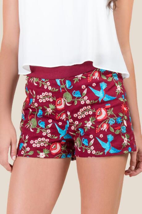 Francesca's Monica Floral Embroidered Shorts - Cinnamon