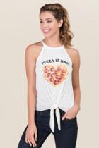 Alya Pizza Is Bae Tie Front Graphic Tank - White